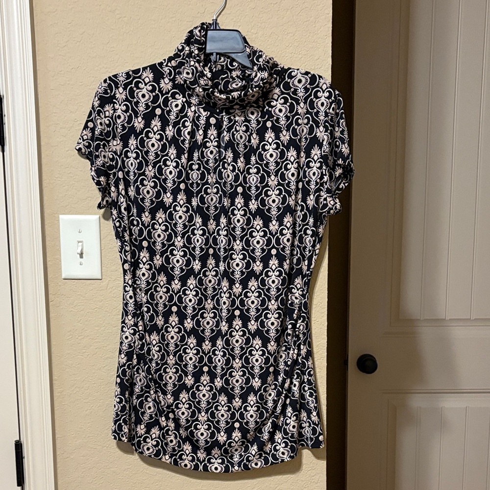 New York & Company Black and Cream Floral Blouse